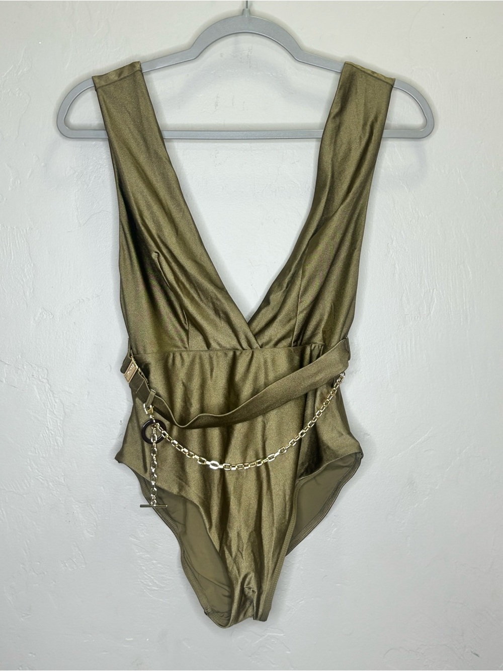 Zimmermann Olive Pattie Plunge Belted Gold Chain One-Piece Swimsuit Size 6/8 - Picture 3 of 7